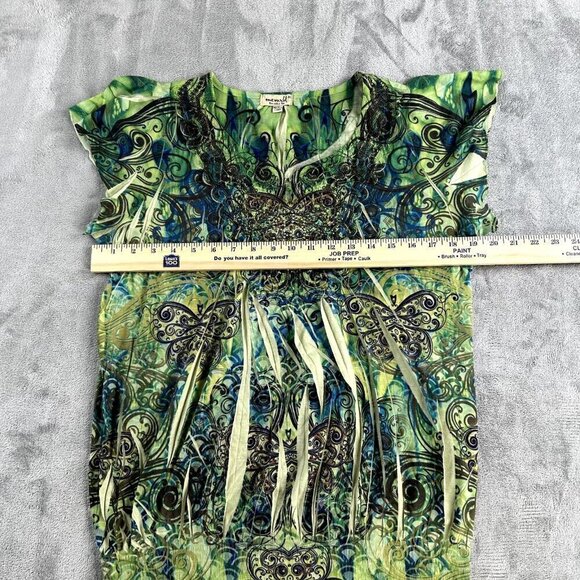 One World Tunic Top Womens XL Green Butterfly Embellished Fairycore Boho Y2K - Picture 2 of 10